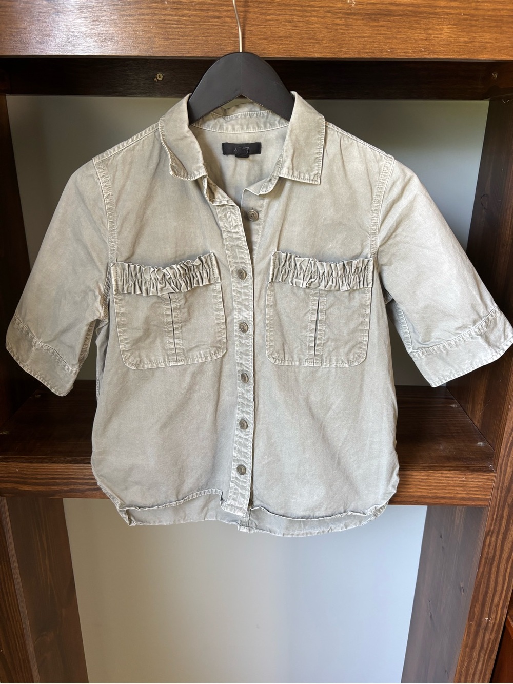 J. Crew Army Green Short-Sleeve Button Front Shirt